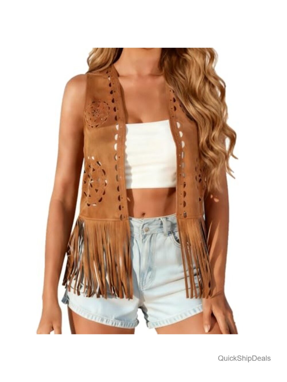 Faux Suede Fringe Vest Tassels Open Front Hippie Western Cowgirl Layering
